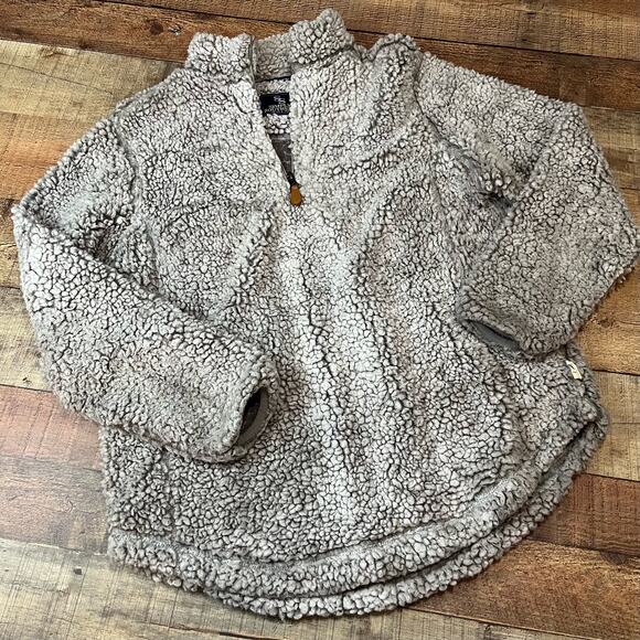Simply Southern | Women's Gray Sherpa Teddy Bear 3/4 Zip Pullover Jacket Sz L - Picture 1 of 4